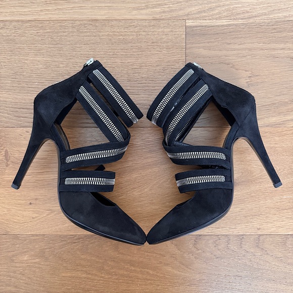 Giuseppe Zanotti Design x BALMAIN Black Suede Ankle Bootie Criss Cross Zips 38½︎ - Picture 5 of 11